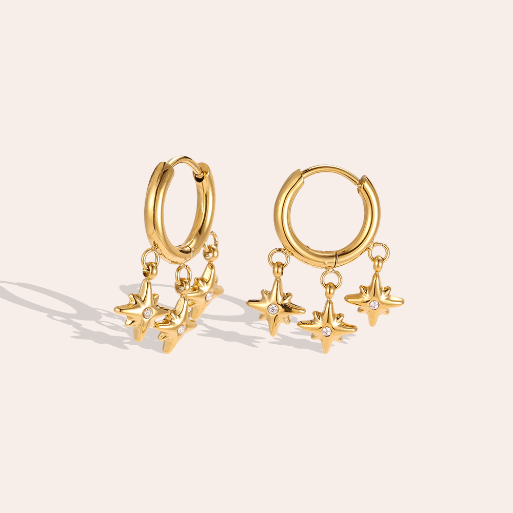 Stainless steel earrings, 21 × 13 mm, three stars