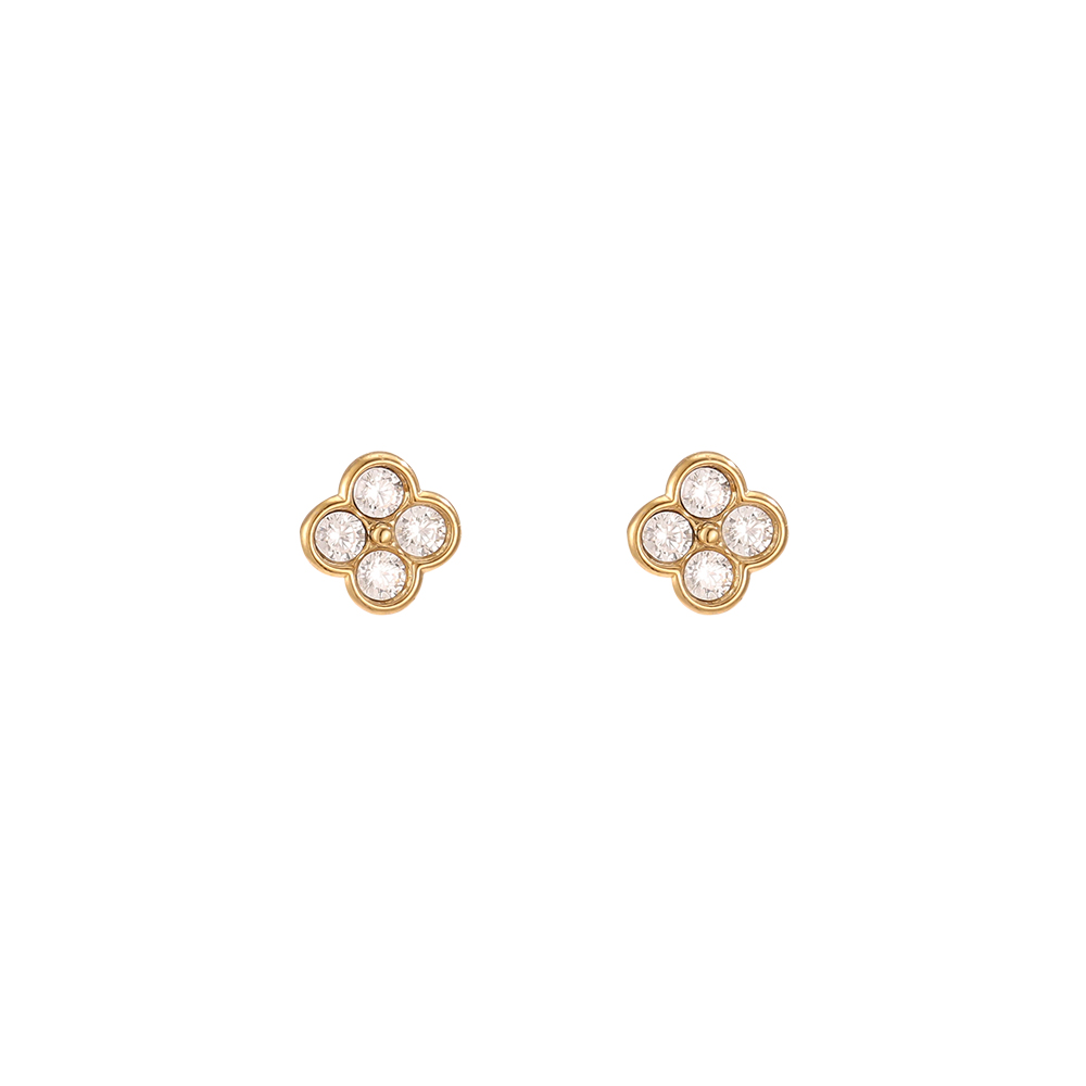 Stainless steel earrings 5mm cloverleaf zirconia