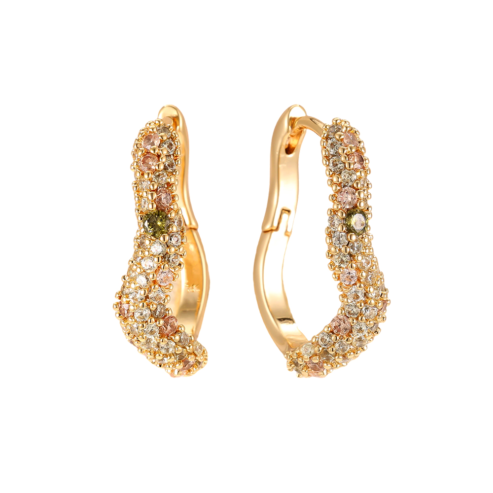 Gold-plated earrings 20mm zirconia soft wave