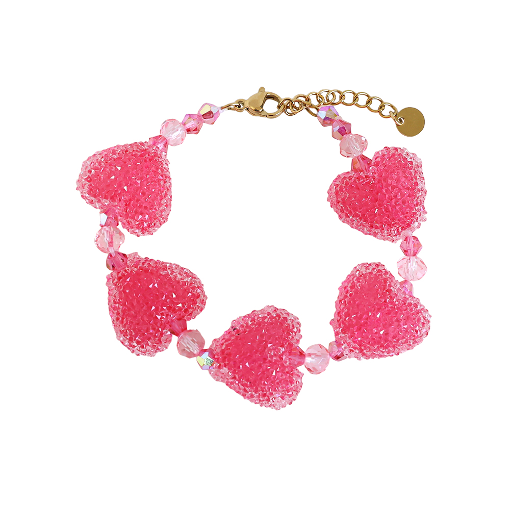Stainless steel bracelet 17cm Acrylic Pink Heart Chain