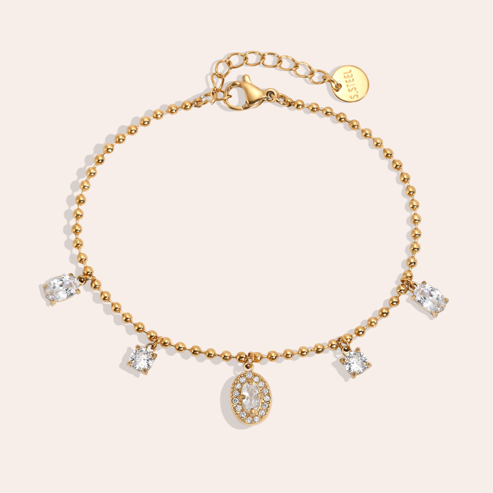 Stainless steel bracelet, 17 cm, featuring sparkling mixed zirconia stones  