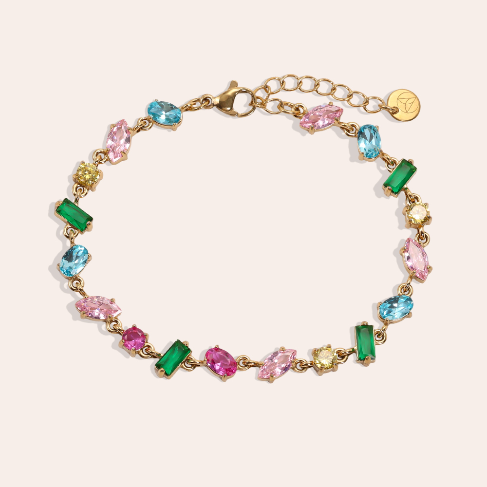 Stainless steel bracelet, 17cm, in various shapes with sparkling cubic zirconia     