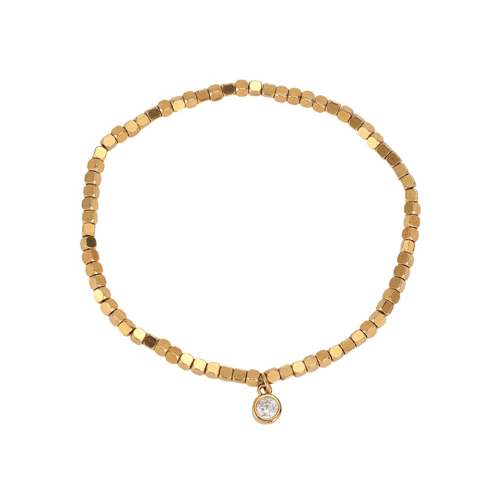 Stainless steel elastic bracelet with small squares and cubic zirconia  