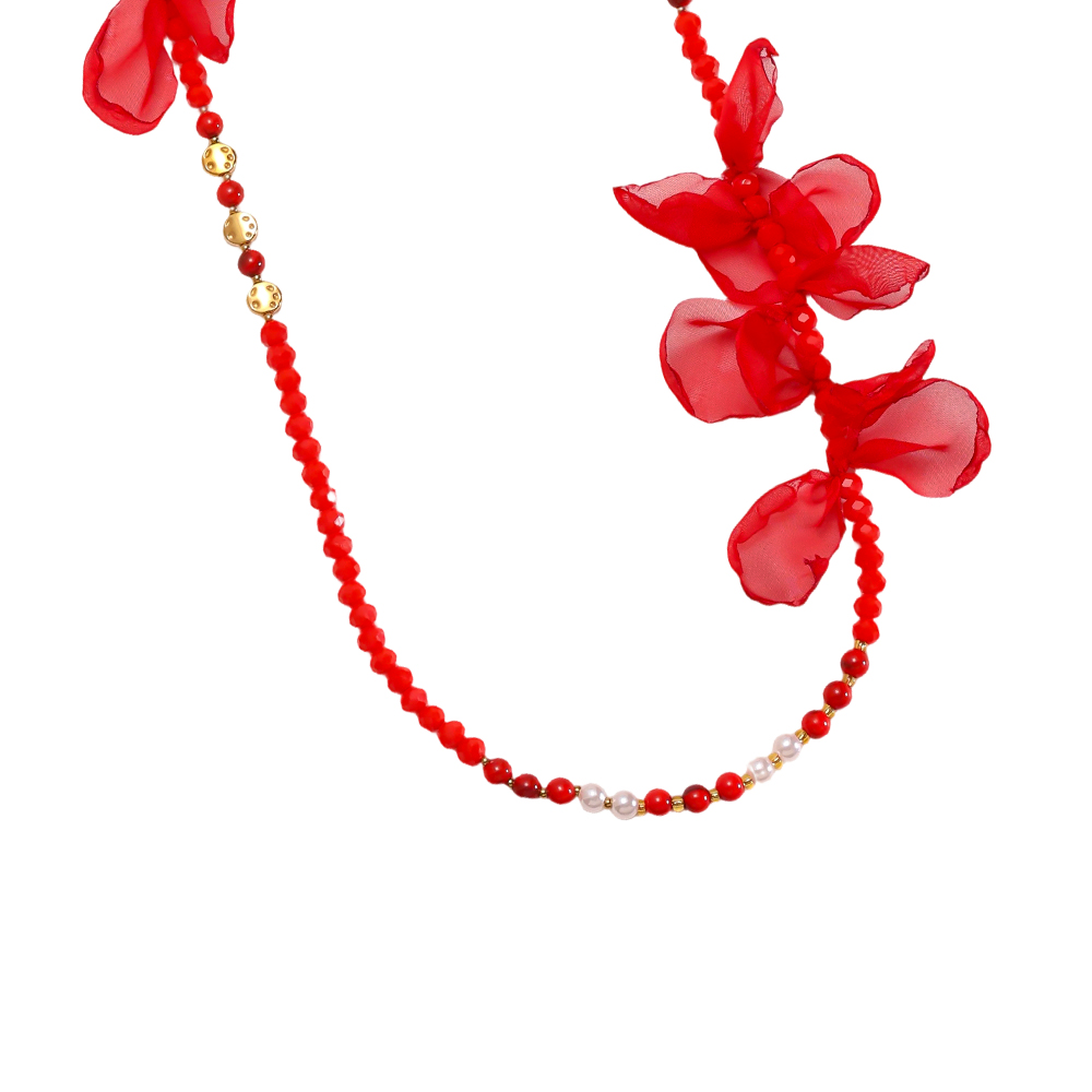 Stainless steel necklace 90cm crystal necklace with petals