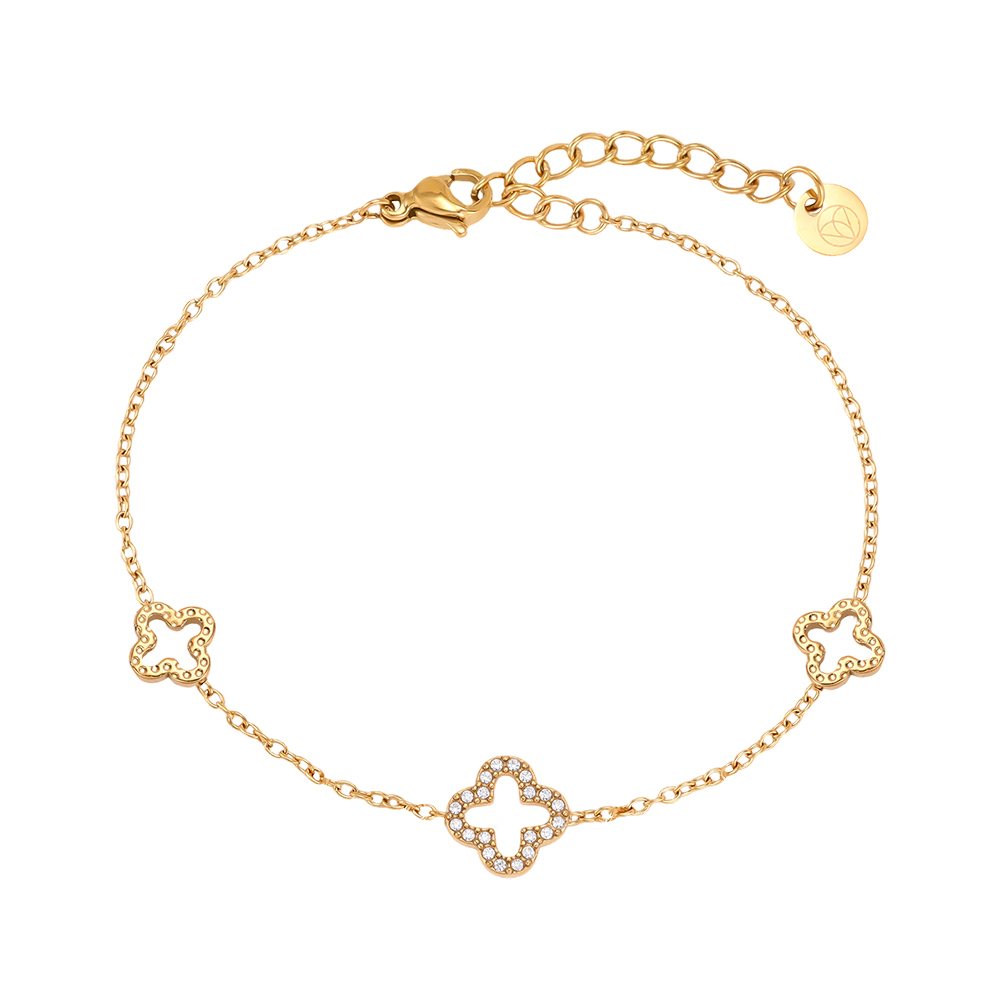 Stainless steel bracelet, 17 cm, with three shamrocks