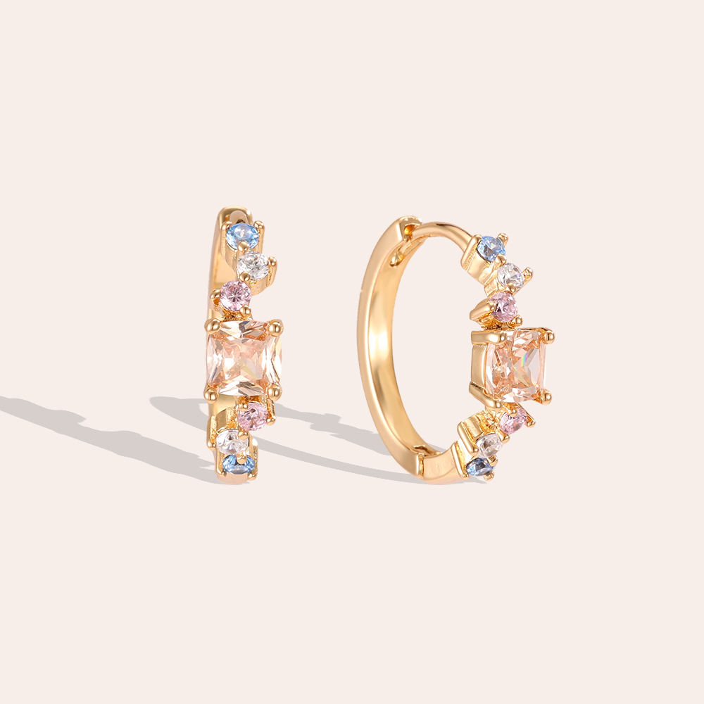 Gold-plated earrings, 17mm, multicoloured cubic zirconia