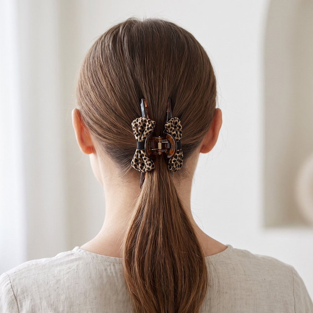 13cm leopard-print bow hair clip  