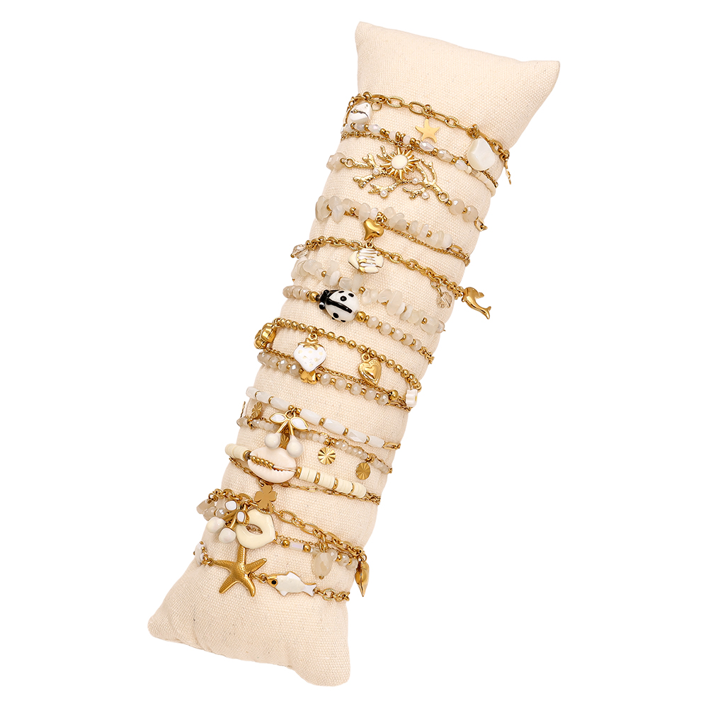 Stainless steel bracelet set 15pcs 17cm White crystal beads Sealife 
