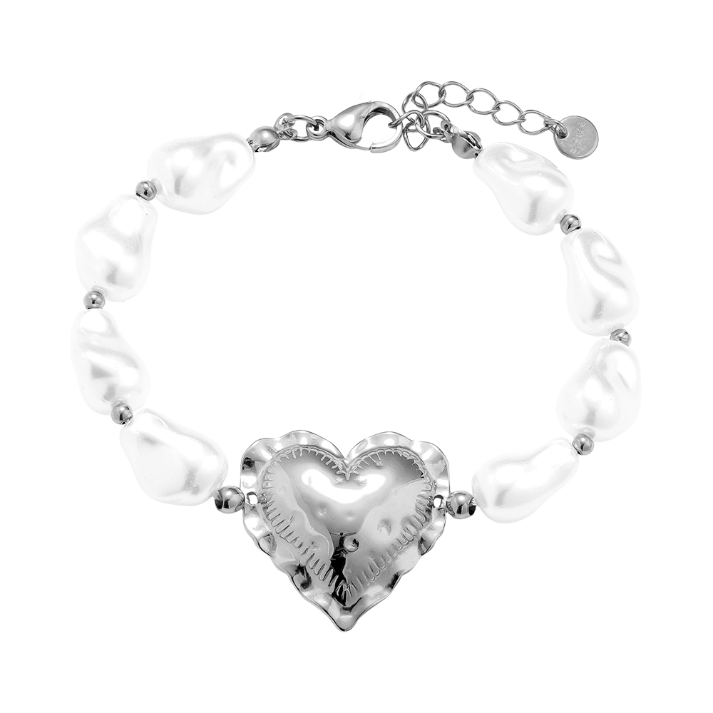 Stainless steel bracelet 18cm Great Heart In Pearl Chain