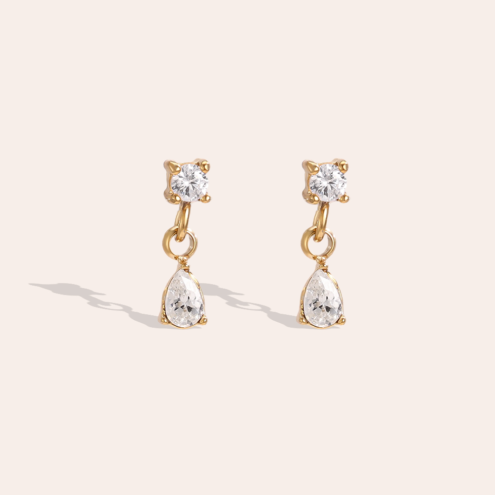 Stainless steel earrings, 10mm, mini cubic zirconia  