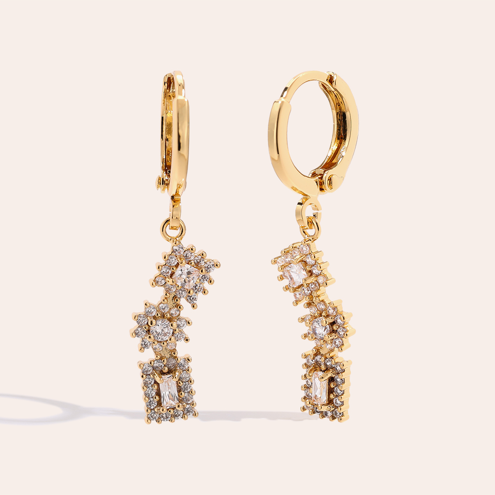Gold-plated earrings 3.4cm Mini Cubes Diamond