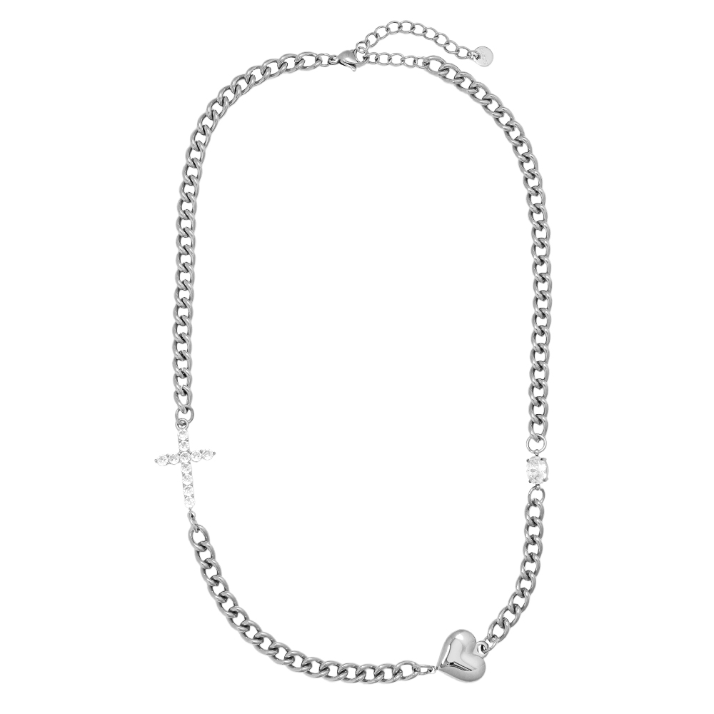 Stainless steel necklace 45cm Heart And Diamond Cross