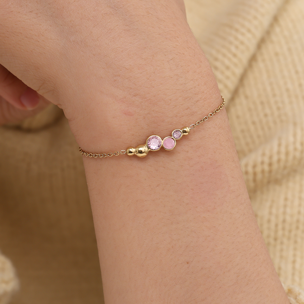 Stainless steel bracelet 17cm Pink Round Diamond