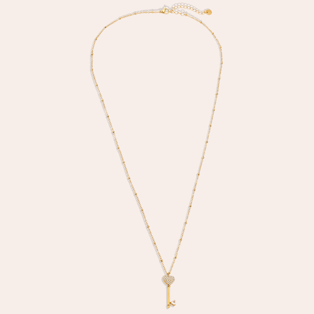 Stainless steel necklace 60cm Diamond Heart Key