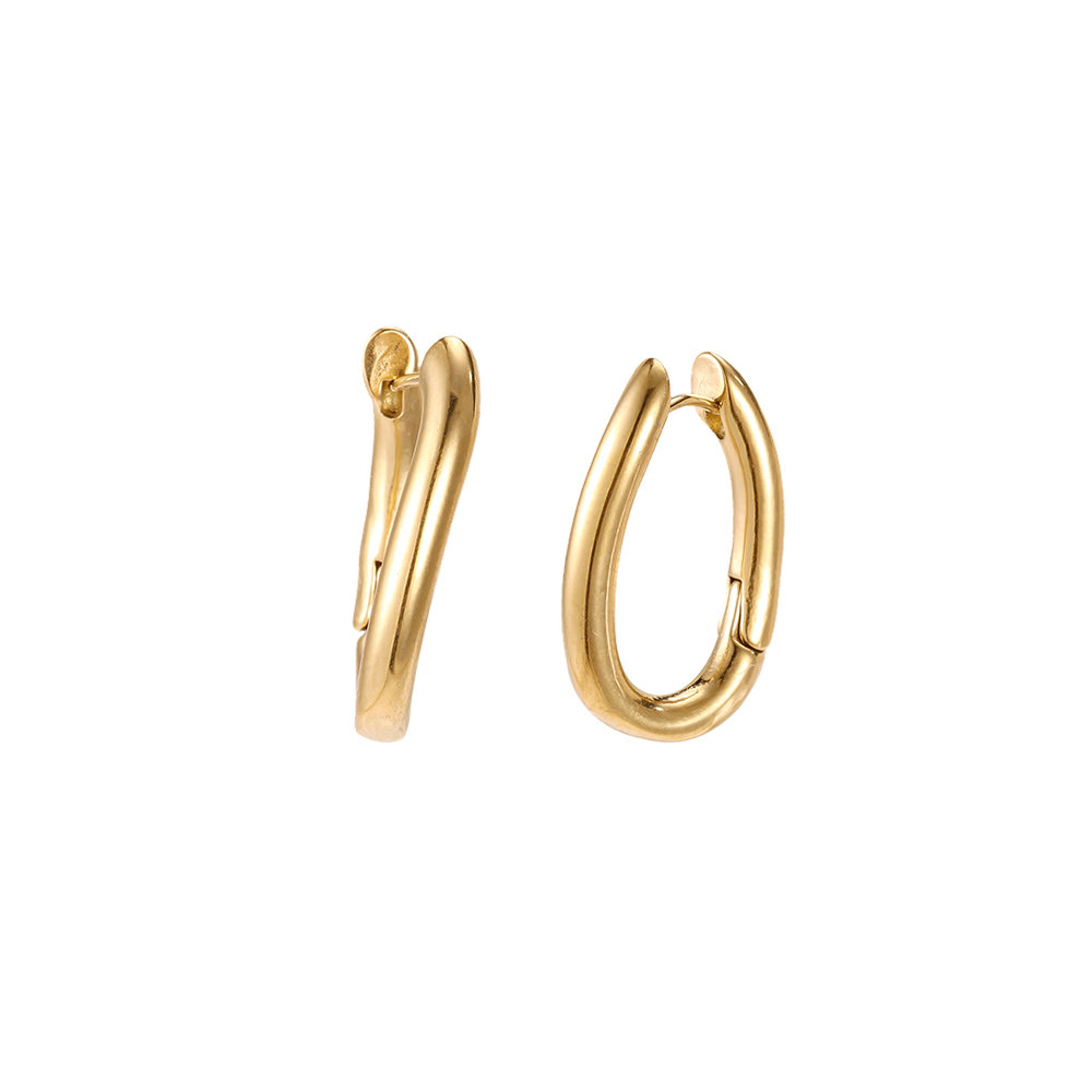 Stainless steel earrings, 23 mm, plain wave hoop earrings