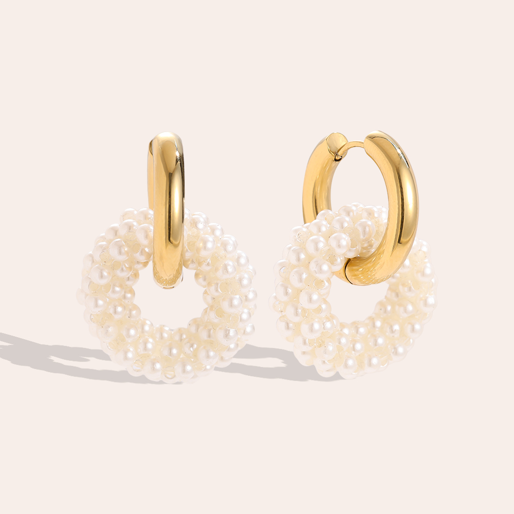 Stainless steel earrings, 25×35 mm, pearl bows