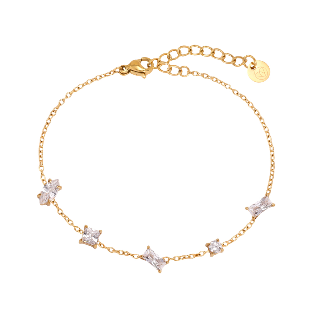 Stainless steel bracelet, 16 cm, featuring a variety of cubic zirconia stones