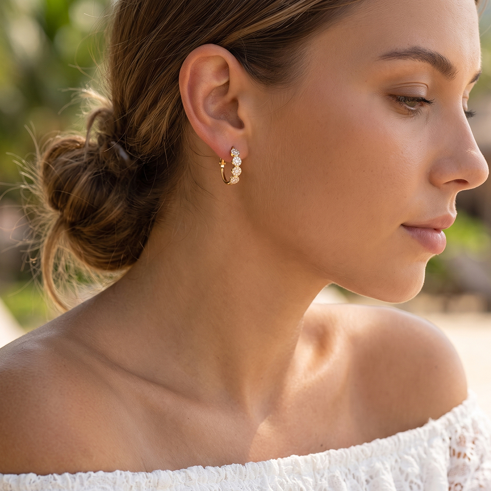 Stainless steel earrings, 24 mm, with four sparkling cubic zirconia stones