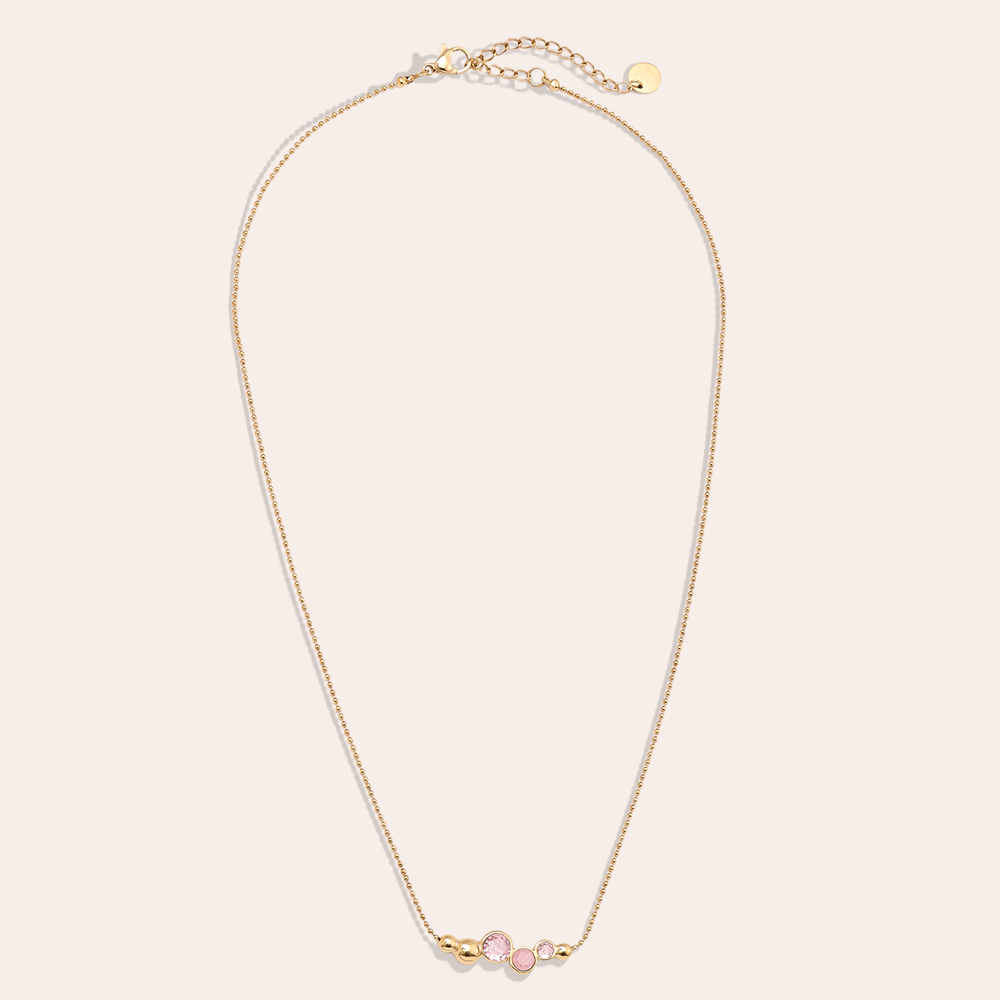 Stainless steel necklace 40cm Pink Round Diamond