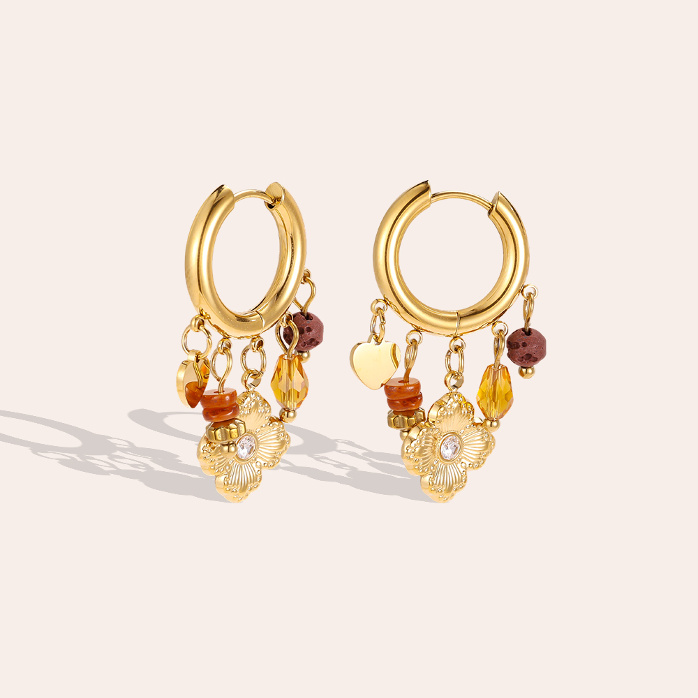 Stainless steel earrings, 18 × 12 mm, gold flower with small decorative detail 