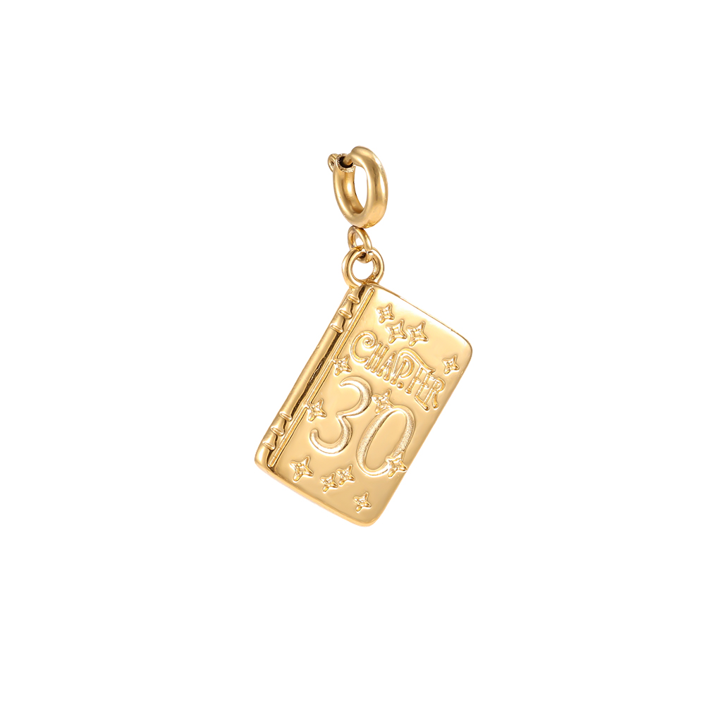 16mm stainless steel pendant: golden book with spring clasp    