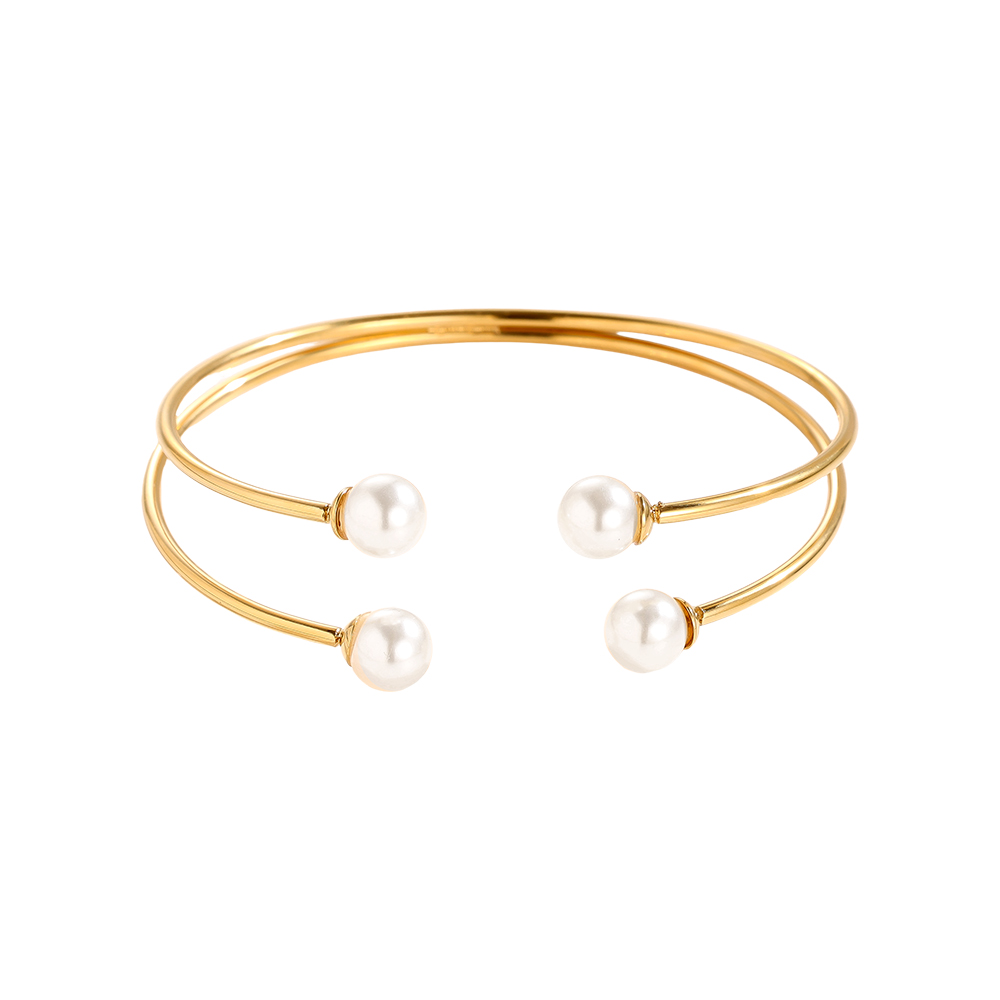 Stainless steel bangle Adjustable Four Pearl