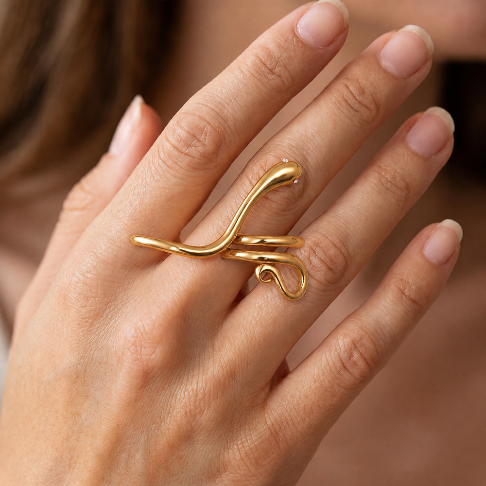 Adjustable stainless steel ring, snake design
