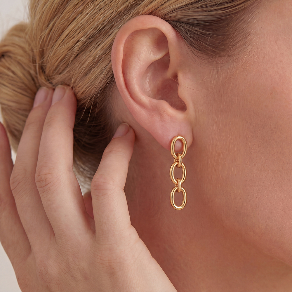 Stainless steel earrings, 54 × 13 mm, anchor chains