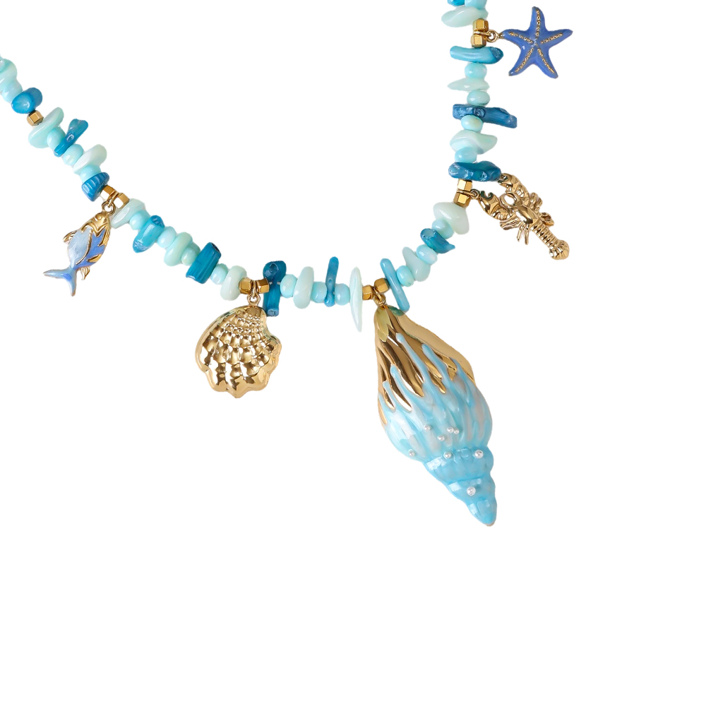 Stainless steel necklace 45cm blue sea