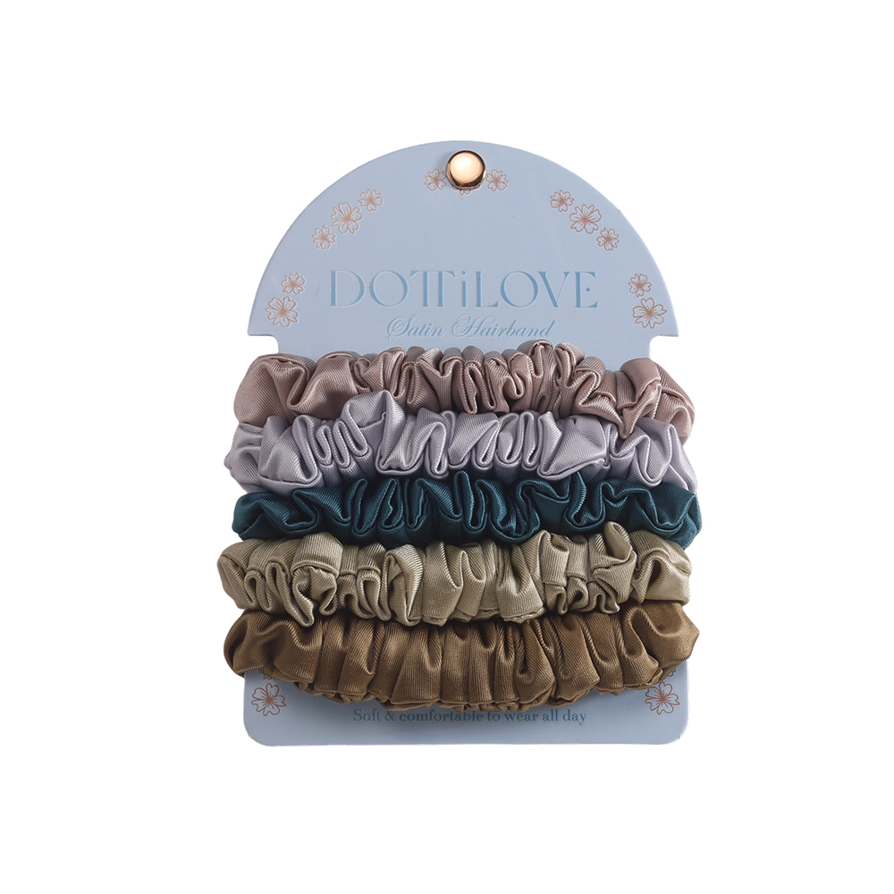 Set of 5 dark-coloured pastel satin scrunchies 