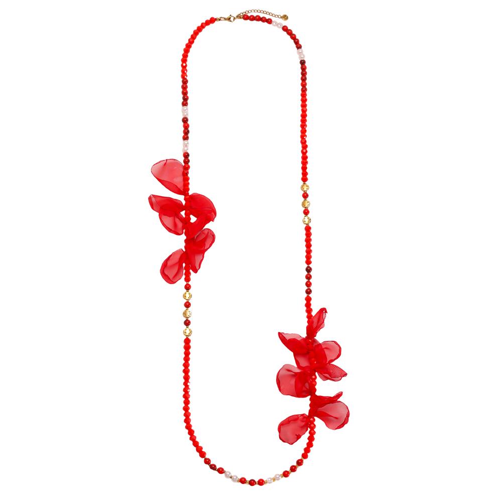 Stainless steel necklace 90cm crystal necklace with petals