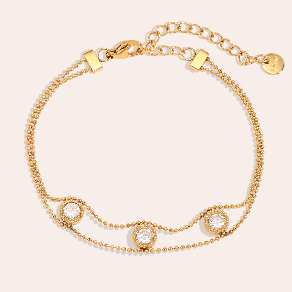 Stainless steel bracelet, 17.5 cm, plain, with cubic zirconia