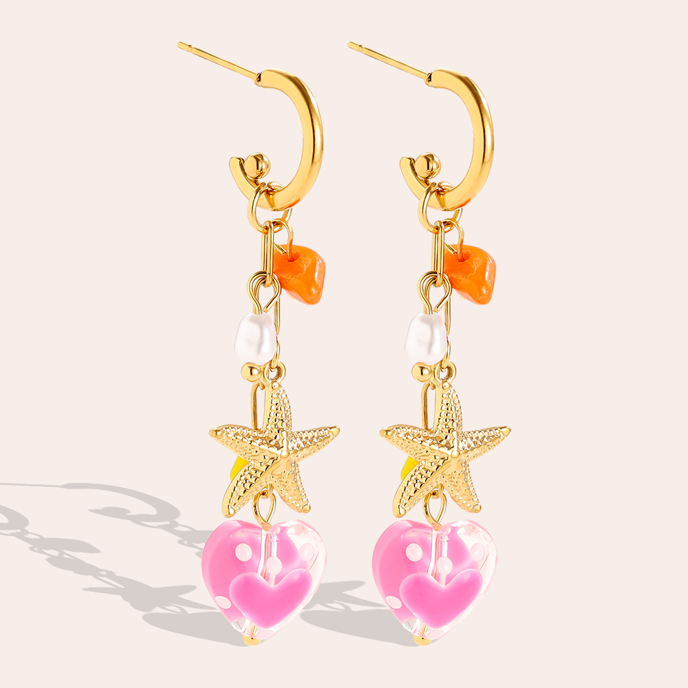 Stainless steel earrings 56*12mm acrylic heart and starfish