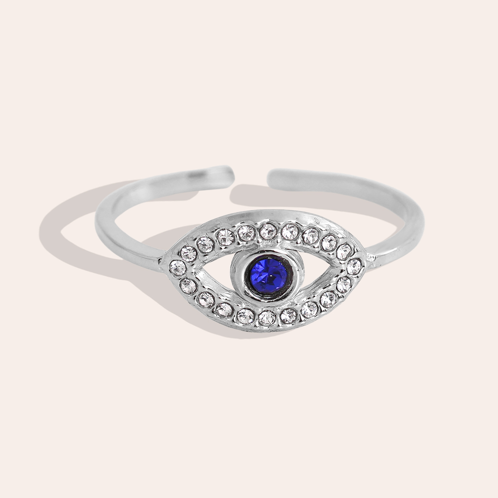Stainless steel ring Adjustable blue zirconia eyes