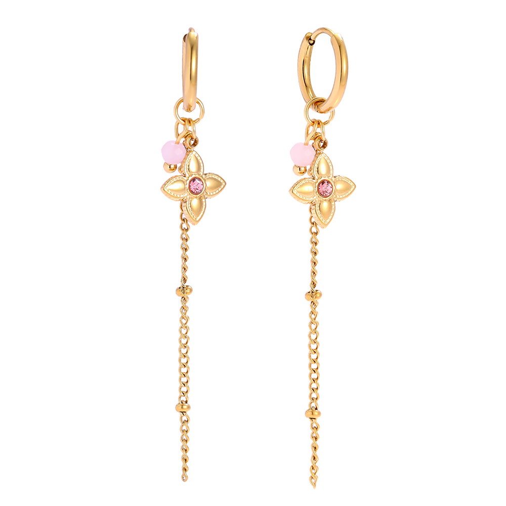 Stainless steel earrings, 60×10 mm, flower with chain 