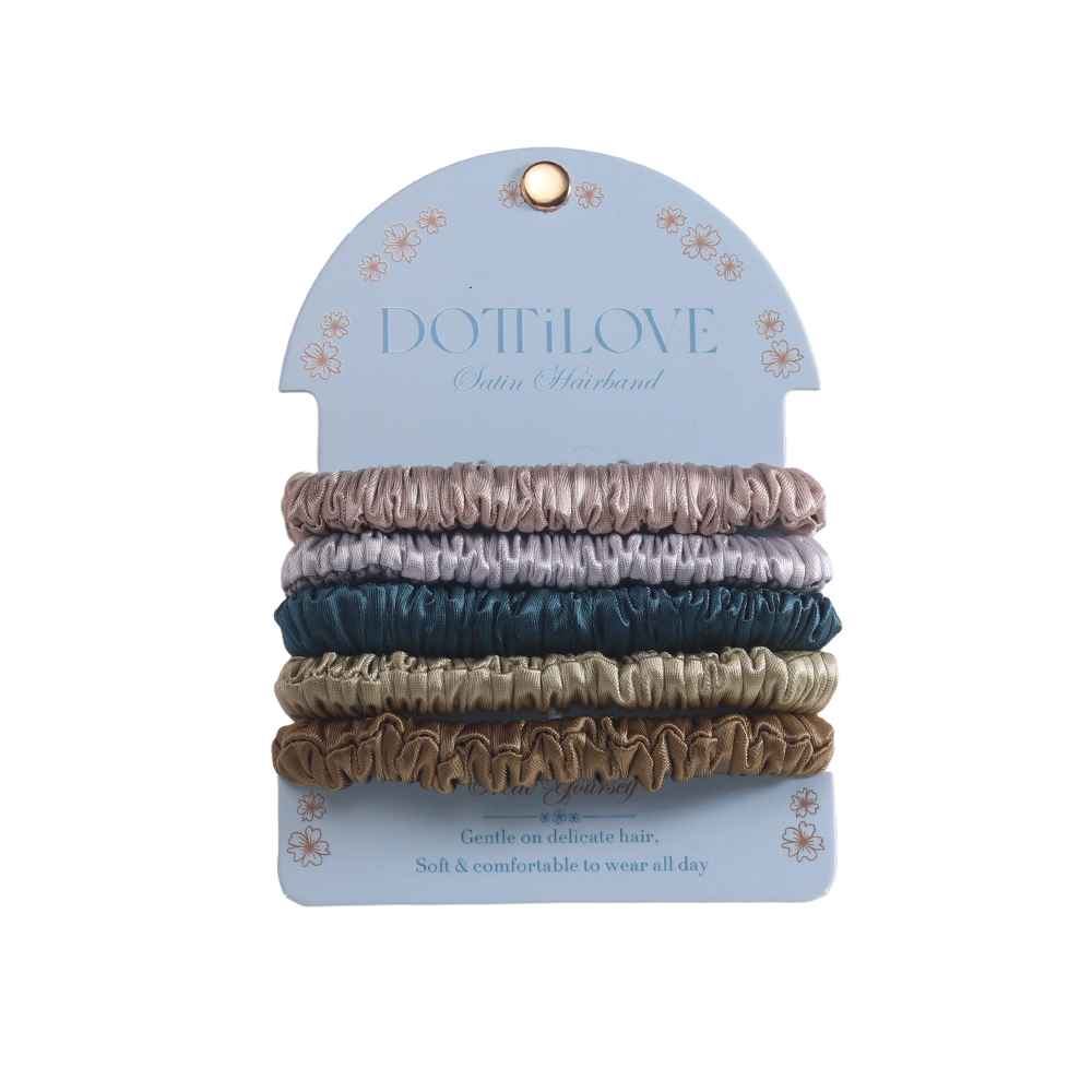 Set of 5 dark-coloured pastel satin scrunchies    