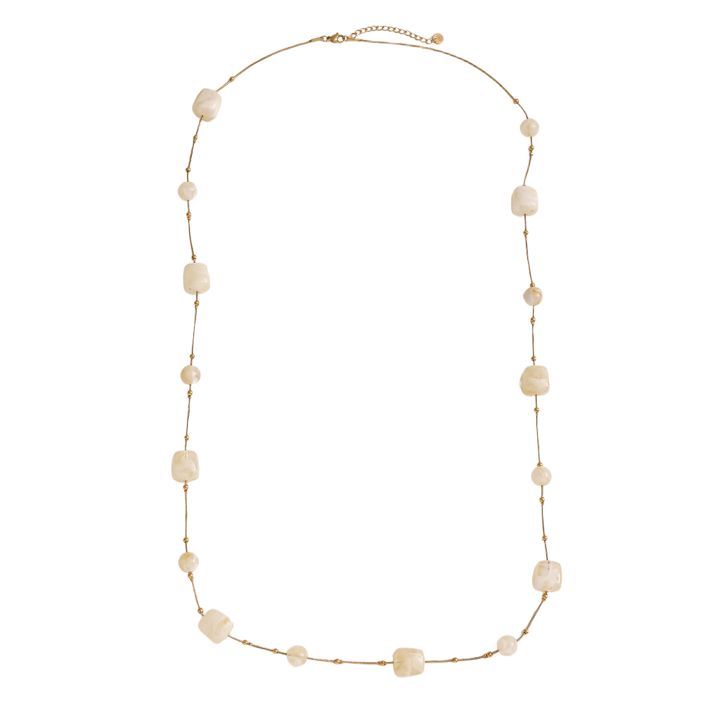 Stainless steel necklace 90cm resin cubes and beads