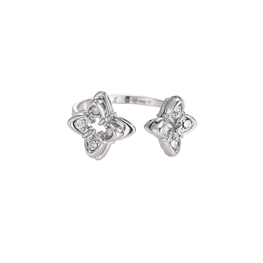 Stainless Steel Adjustable Double Cloverleaf Zirconia Ring