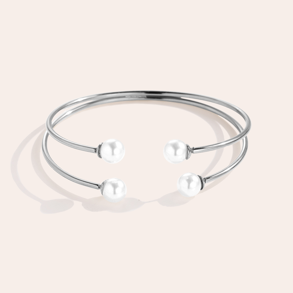Stainless steel bangle Adjustable Four Pearl