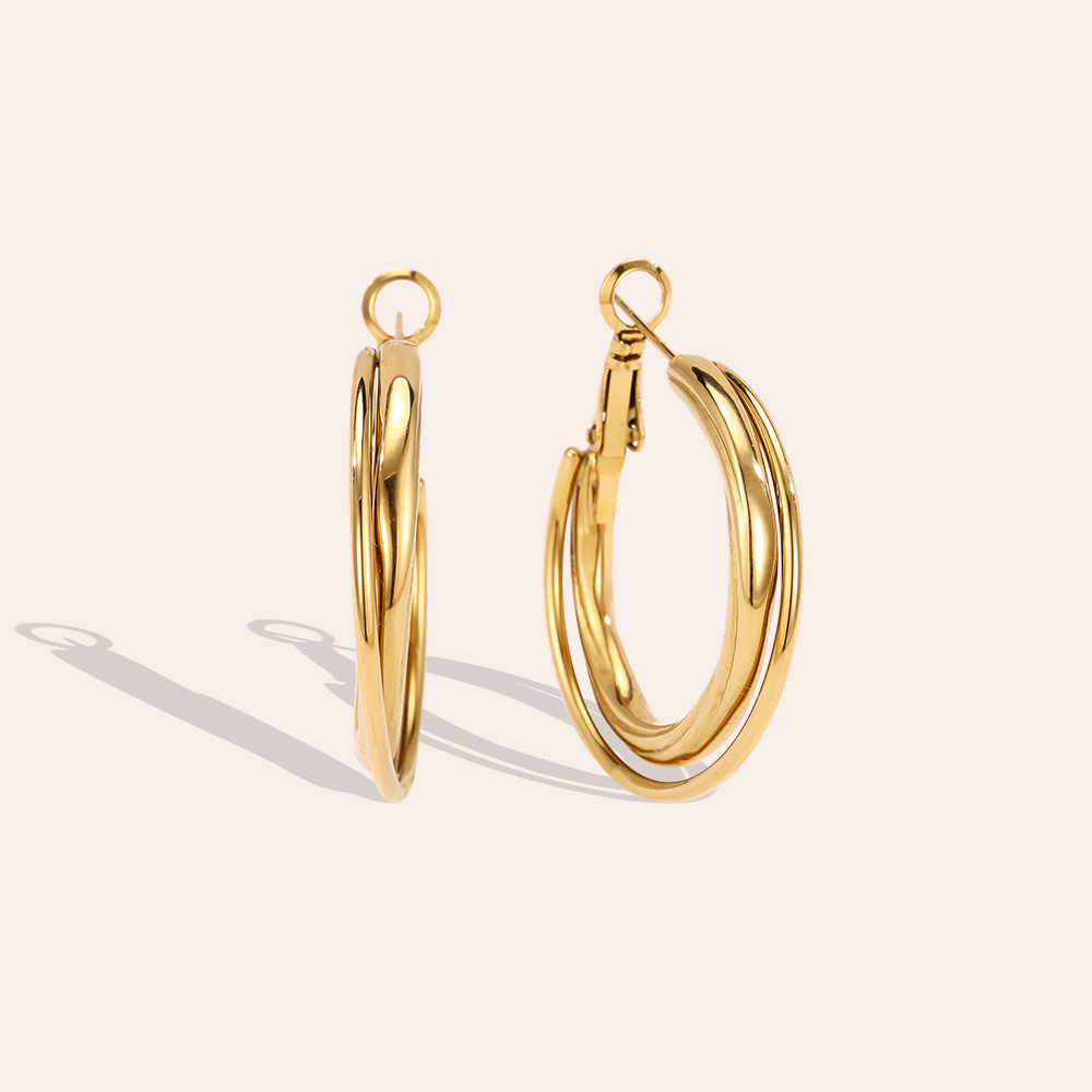 Stainless steel earrings, 35mm, two hoop earrings  