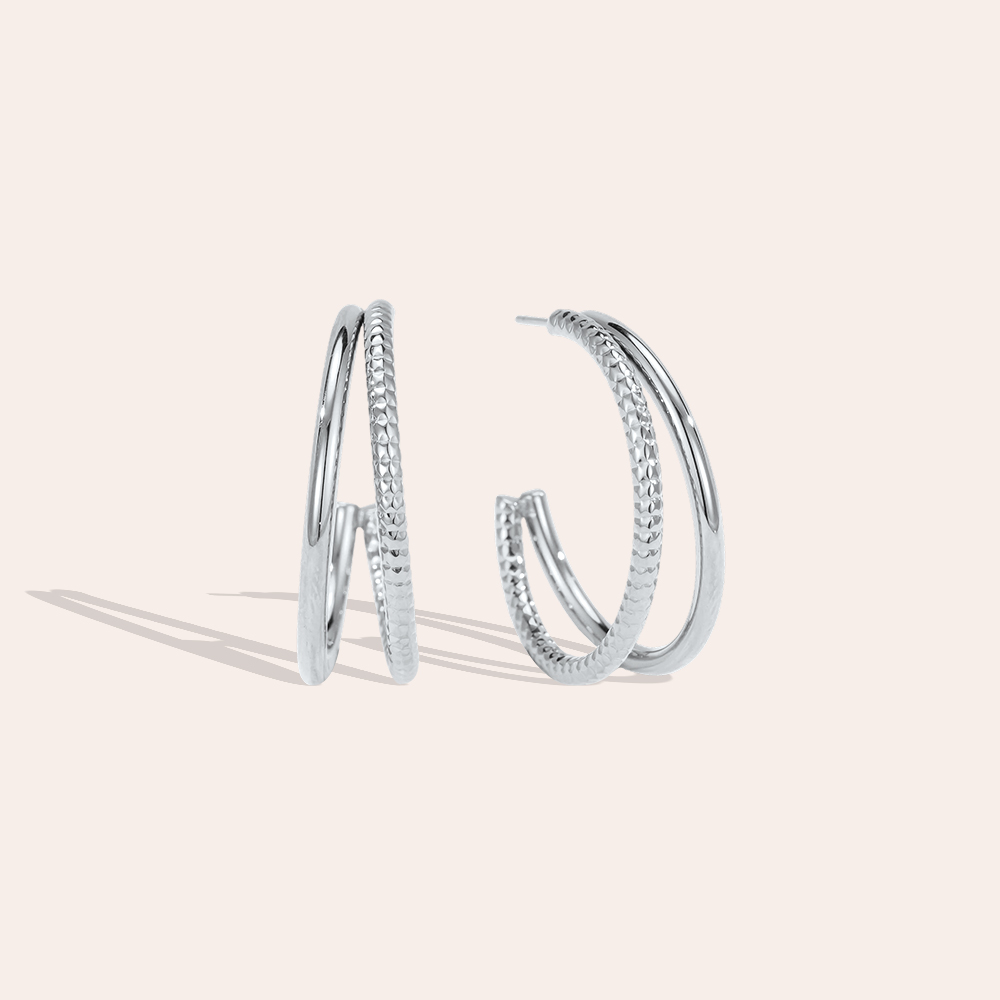 Stainless steel earrings, 25 mm, two delicate hoop earrings
