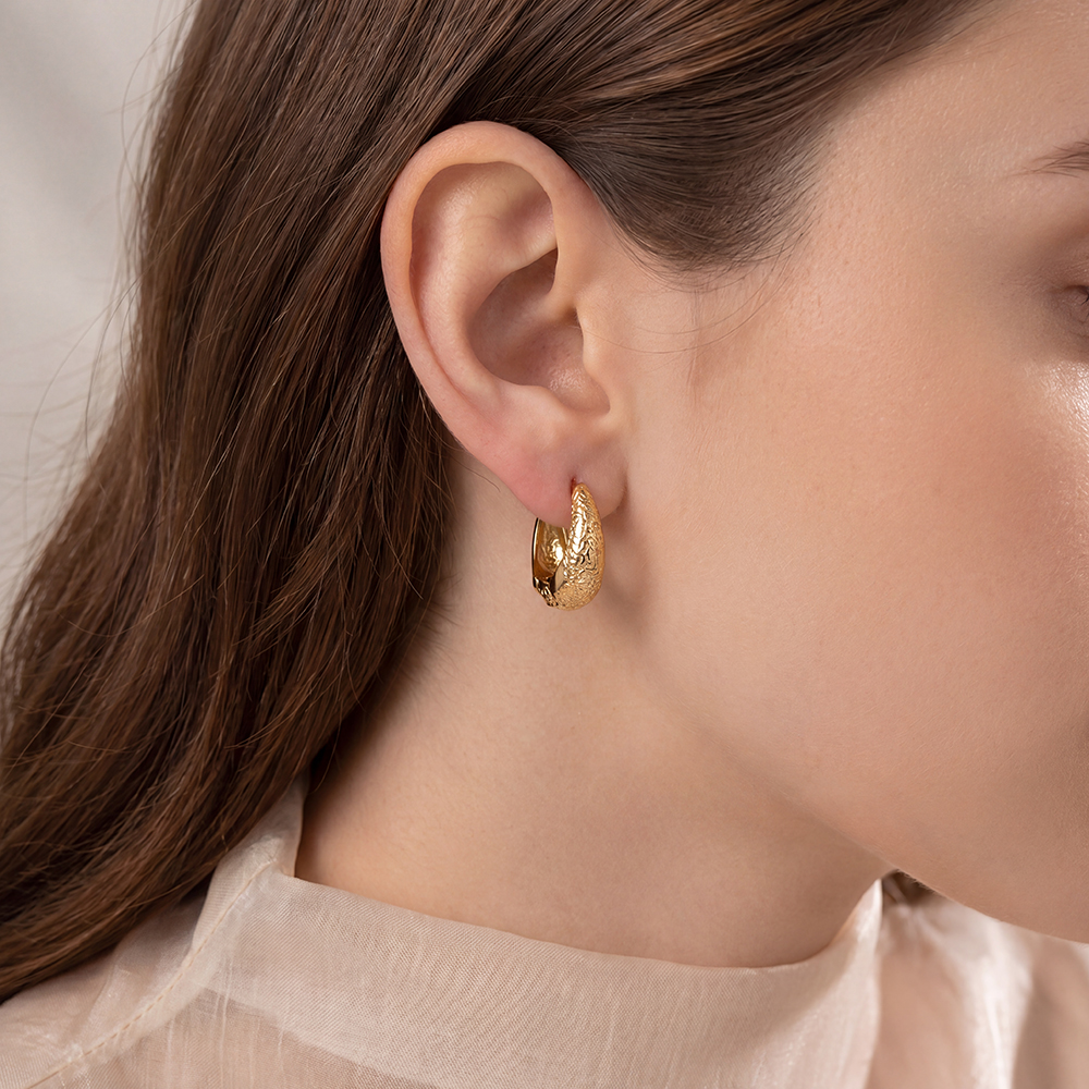 Stainless steel earrings, 20mm textured gold hoop earrings  