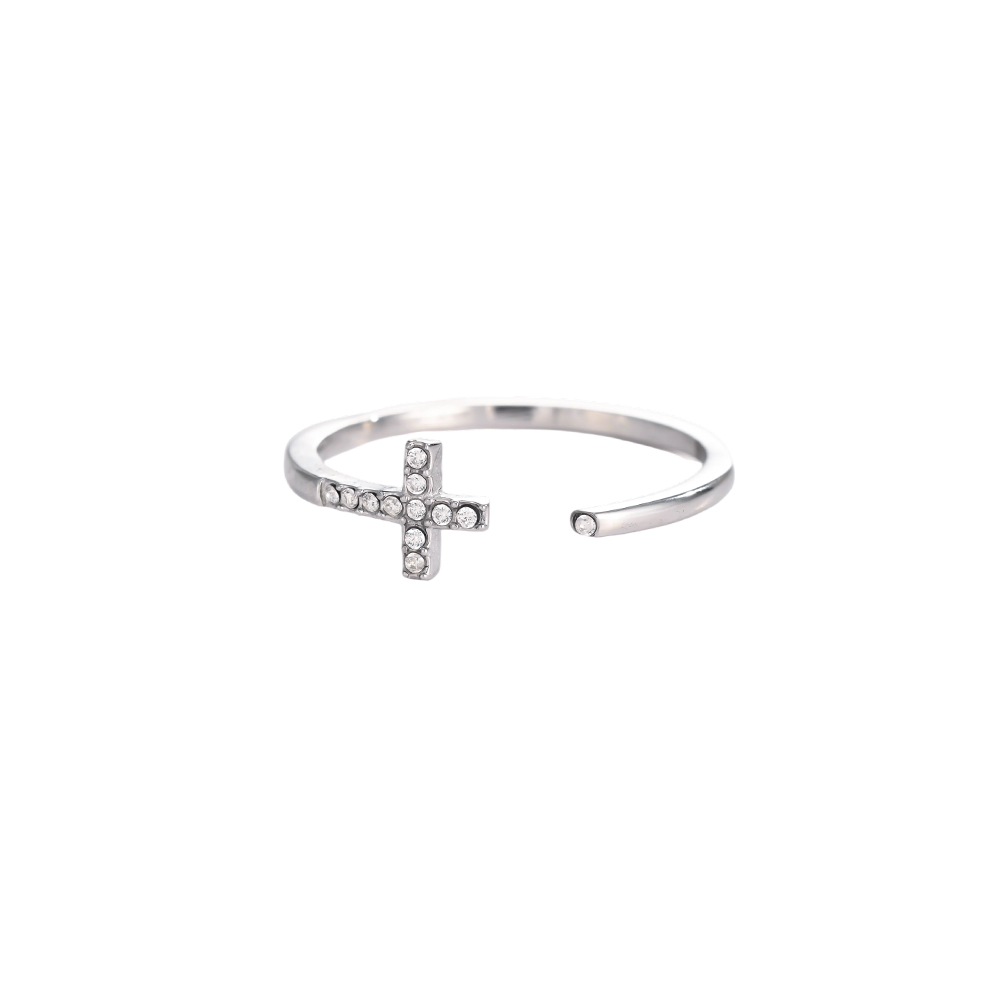 Adjustable stainless steel cross ring with cubic zirconia
