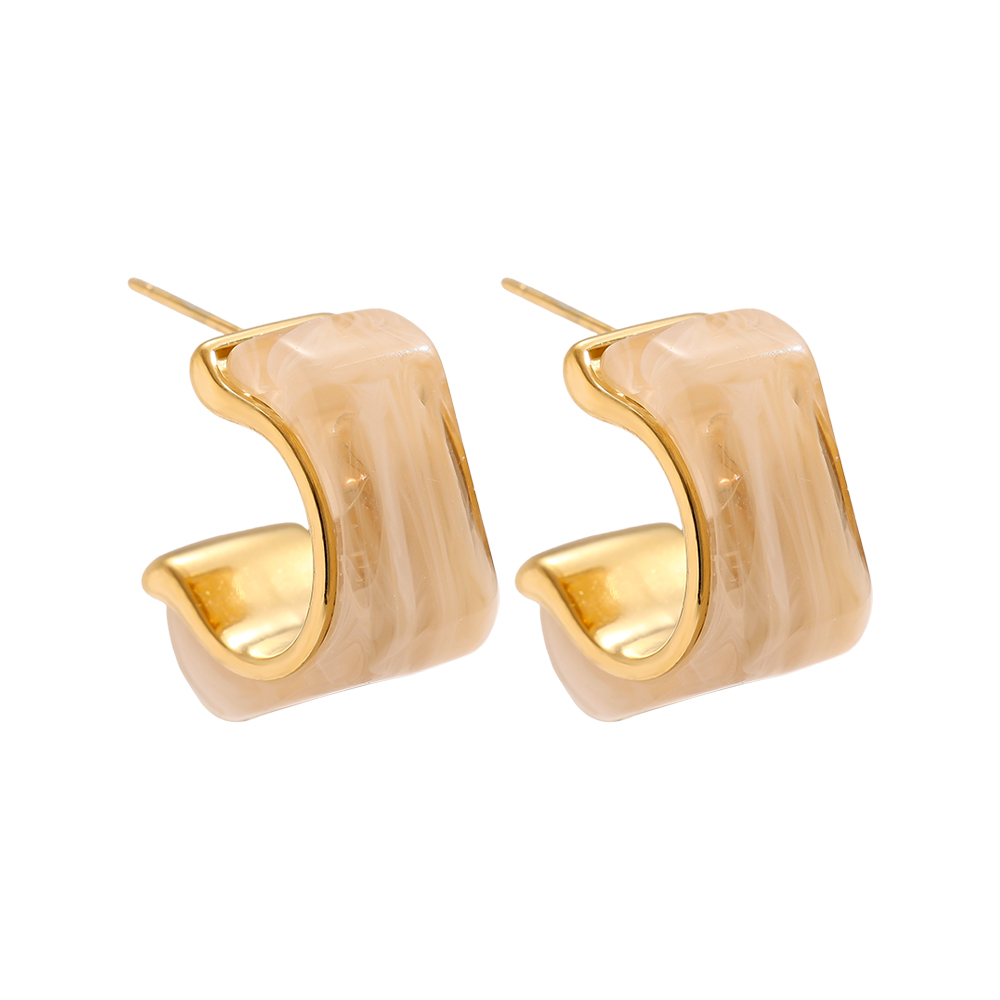 Stainless steel earrings 25mm Cube Half Hoop Resin