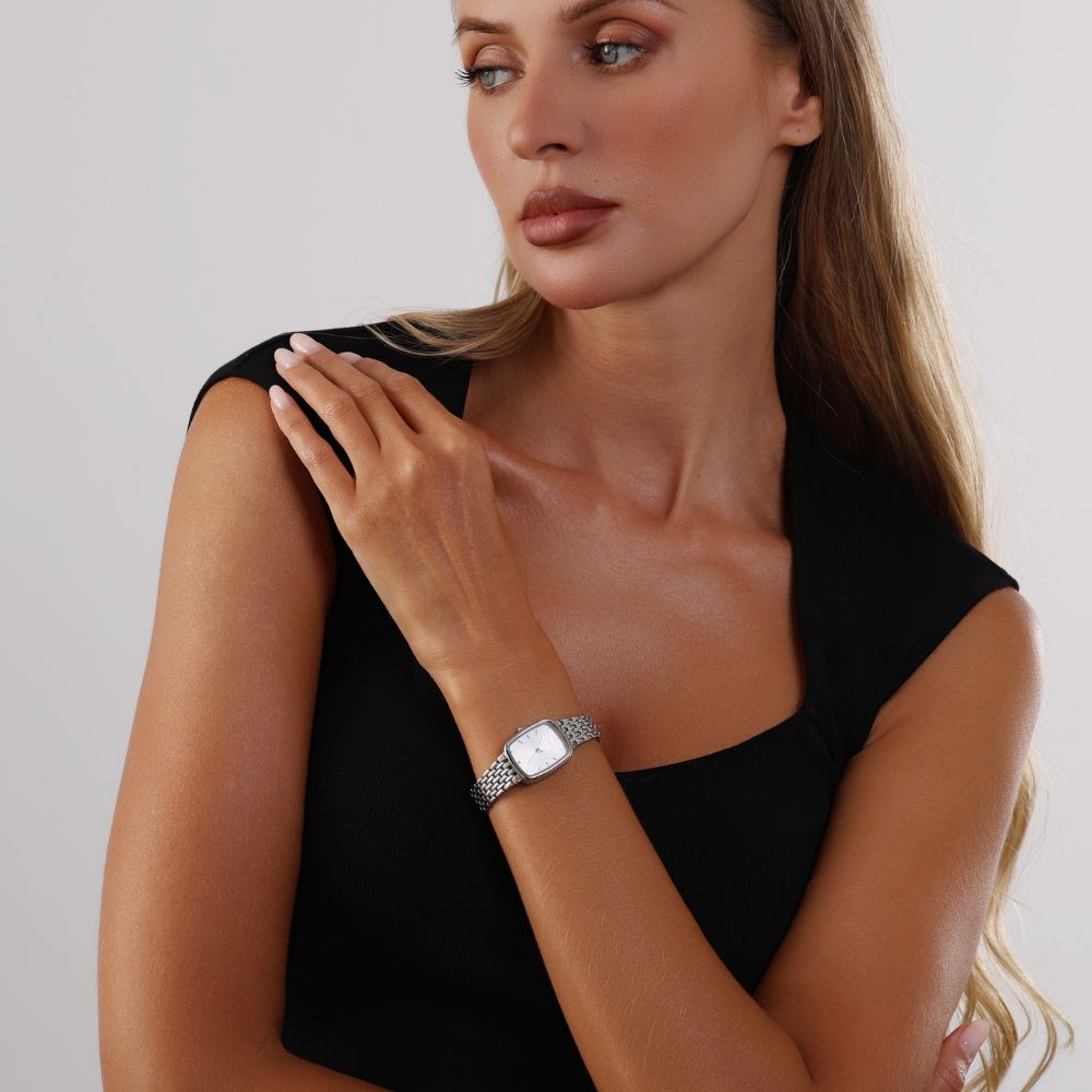 Stainless steel watch, rectangular