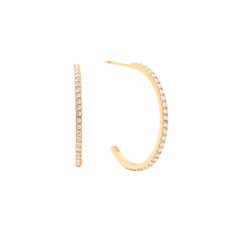 Stainless steel earrings 20mm Simple Diamond Half Hoop