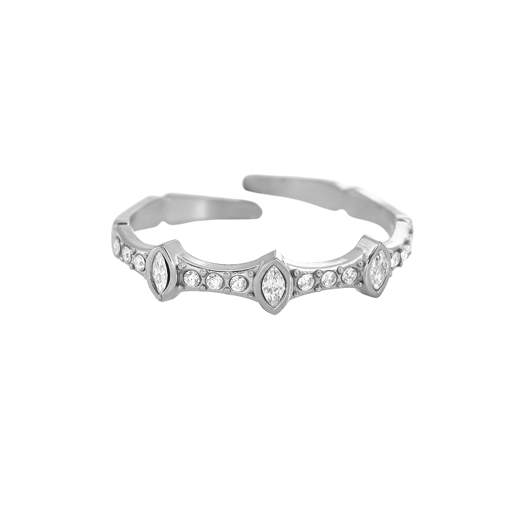 Stainless steel ring, adjustable, with a few cubic zirconia stones