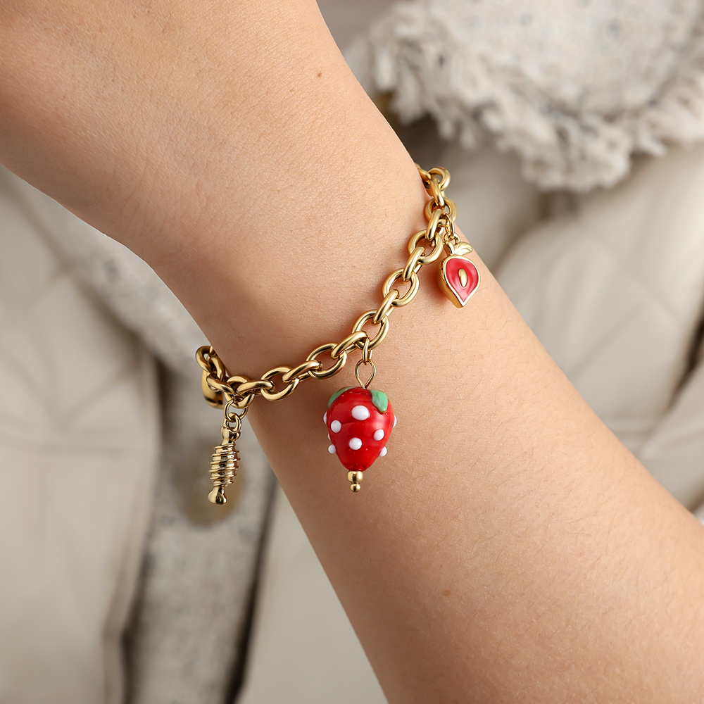 Stainless steel bracelet 18cm Strawberry Heart