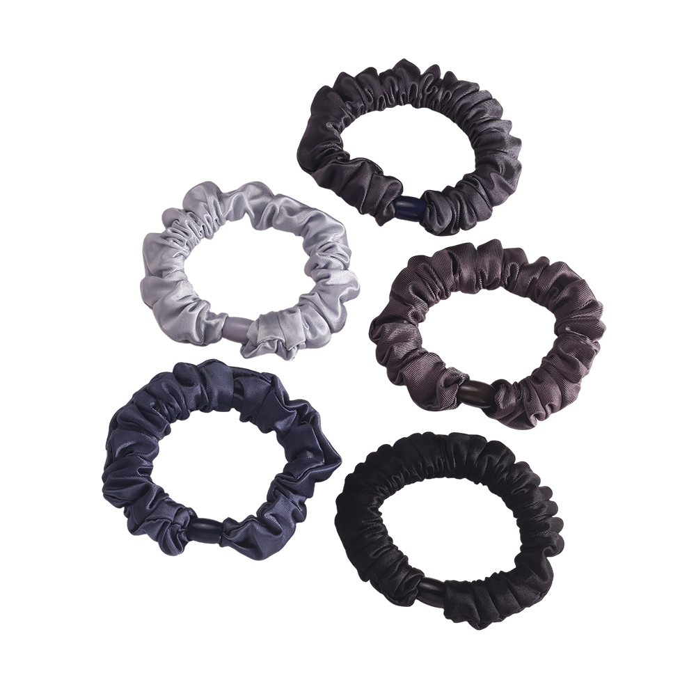 Set of 5 black pastel-coloured satin scrunchies  