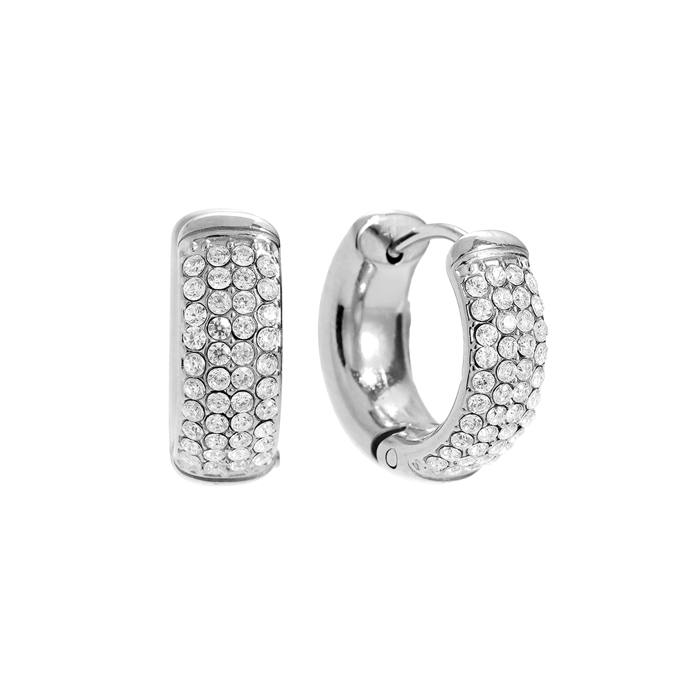 Stainless steel earrings 1.0cm 4 Lines Diamond